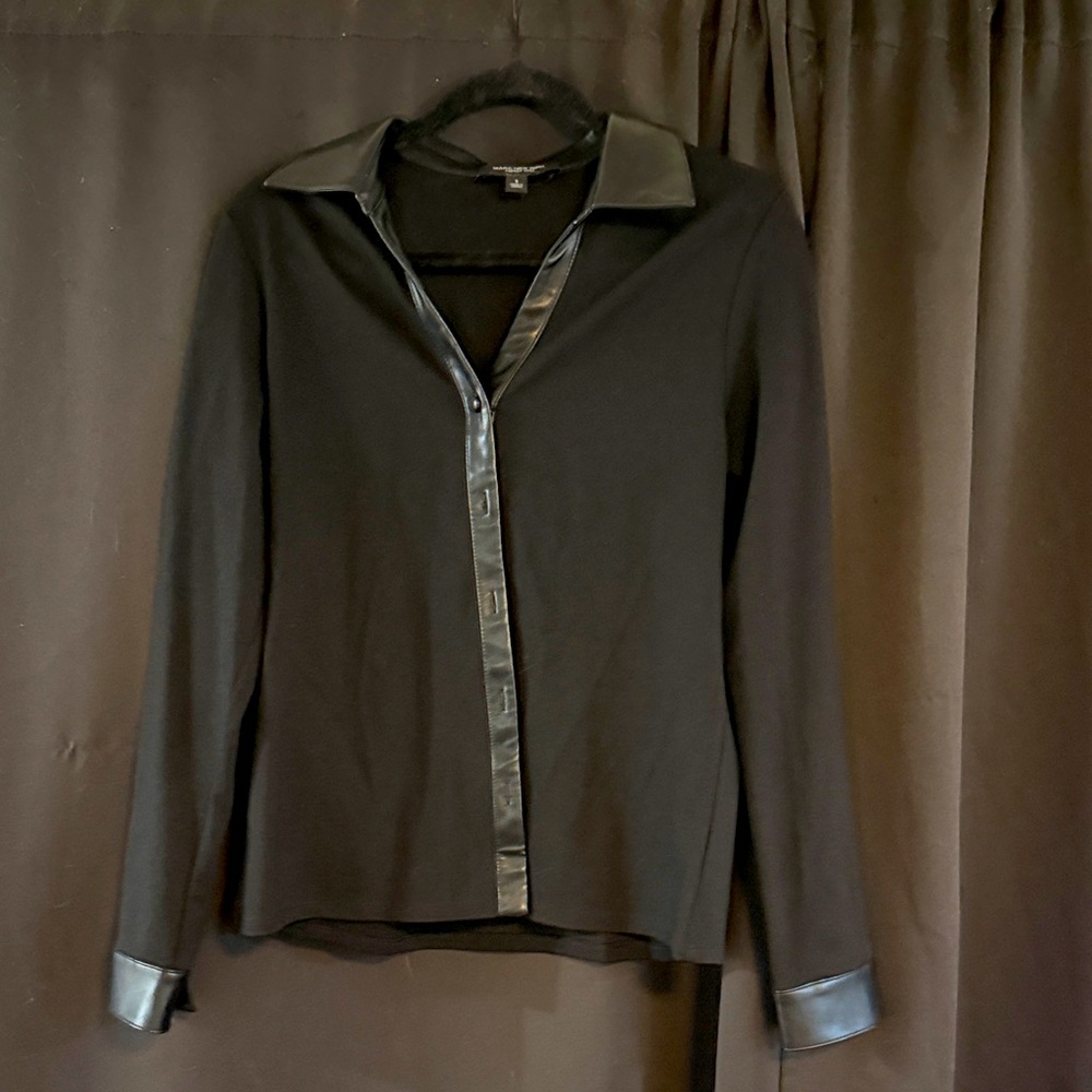 Marc New York Black Blouse with Leather Accents